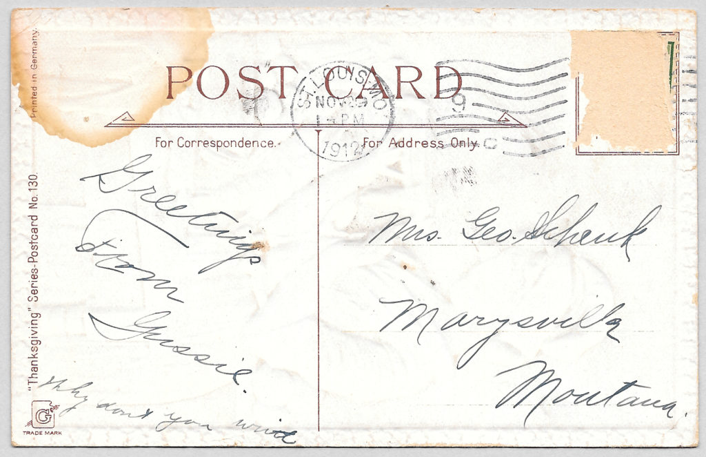Back of vintage postcard, circa 1912